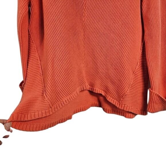 Free People La Brea V-Neck Sweater S Orange Oversized Reverse Seam Asymmetrical - Picture 3 of 12